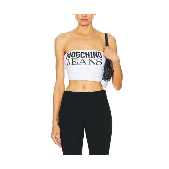 Moschino Jeans Strapless White Polyester Cropped Top Size M - Picture 1 of 4